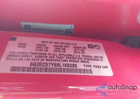 2009 Pontiac G8 Gt from USA, damaged, VIN 6G2EC57Y69L169285
